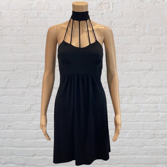VINTAGE BODY CENTRAL -- Black Cocktail Dress, Knee-Length w/Strappy Halter Neck - Picture 3 of 16